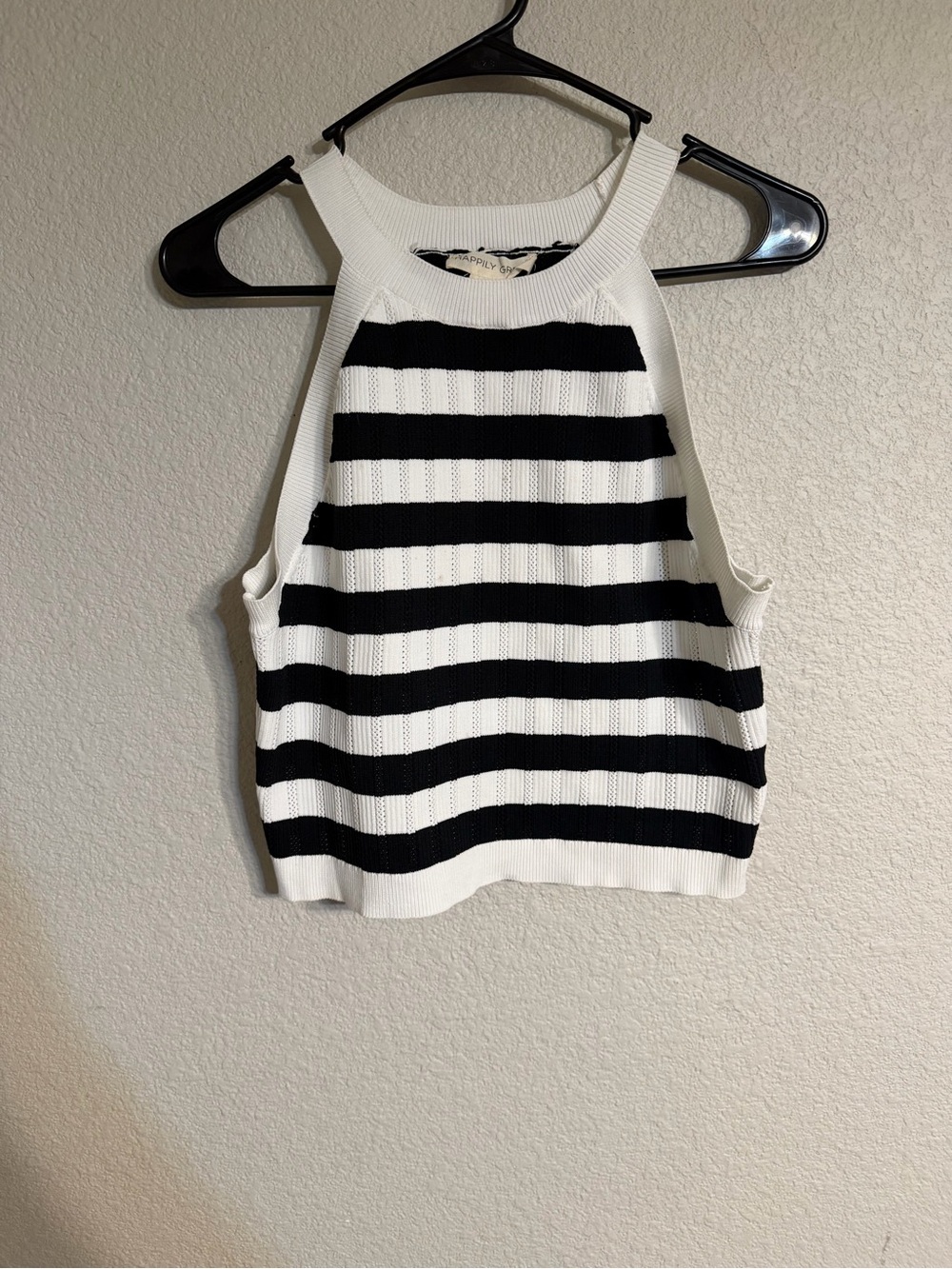 Striped Knit Halter Tank Top - Black & White